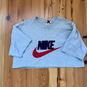 Vintage Reworked Nike Cropped T-Shirt Size XL Gray Patchwork